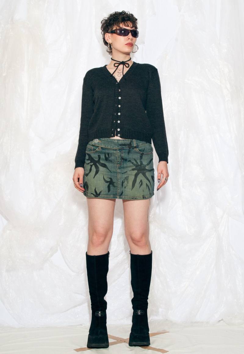 Vintage Y2K Rework Mikro Rock Mit Handgemalten Sternen 2000Er Jahre Jeansrock Schrägstern Whimsigoth Denim Mini Medium Large von InterzoneVntg