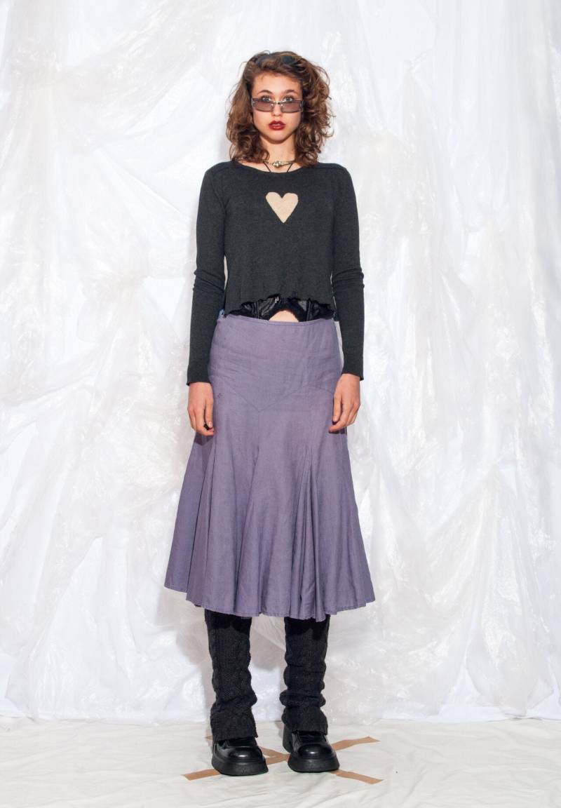 Vintage Y2K Reworked Strick Top in Grau W Herz Aufnäher 2000Er Jahre Langarm Pullover Medium Small von InterzoneVntg