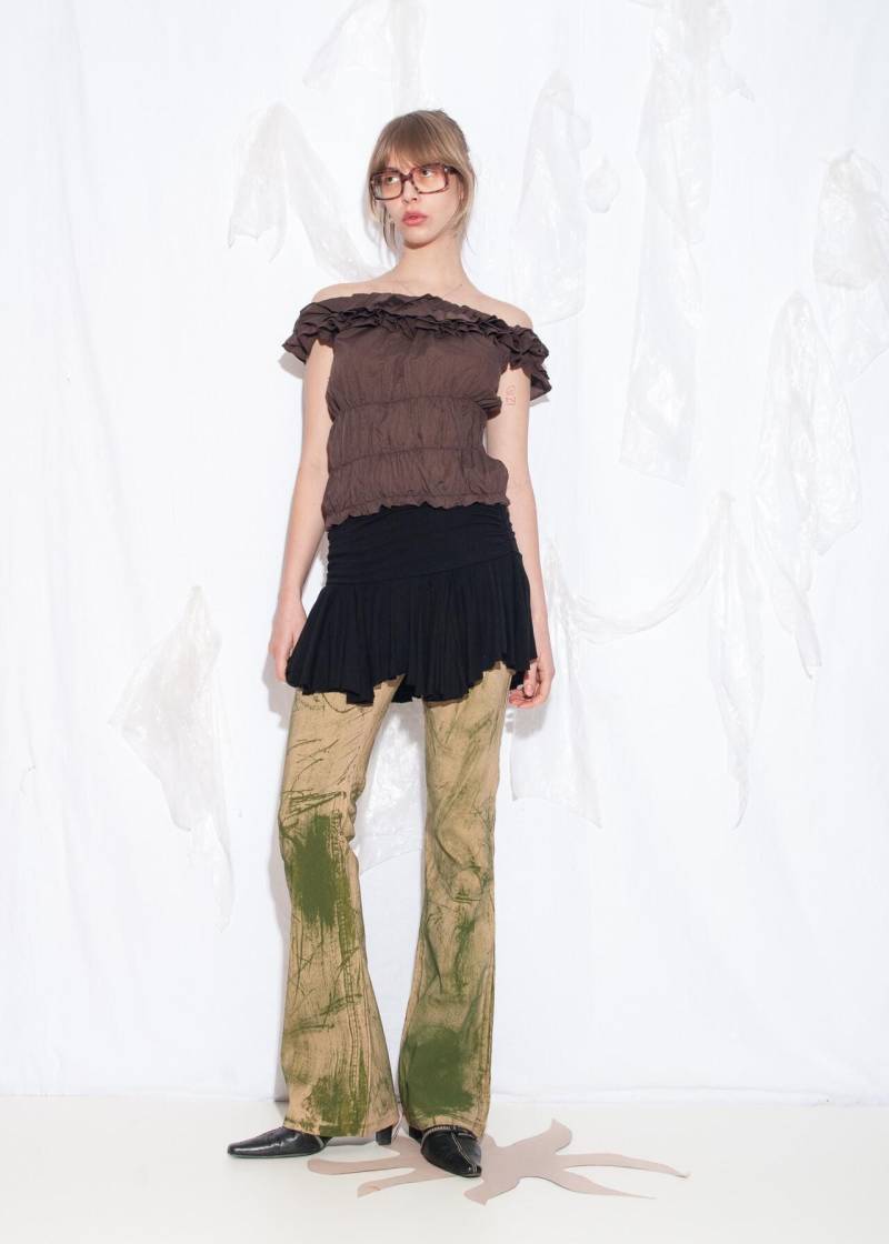 Vintage Y2K Rüschentop in Braun - 2000S Off Shoulder Bluse Goblincore Whimsigoth Style Größe M L von InterzoneVntg