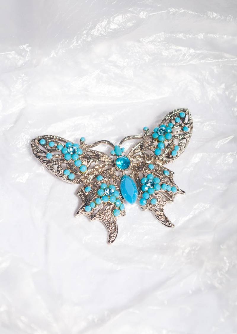 Vintage Y2K Schmetterling Brosche in Silber Blau 00S Fairycore Schmuck Pin von InterzoneVntg
