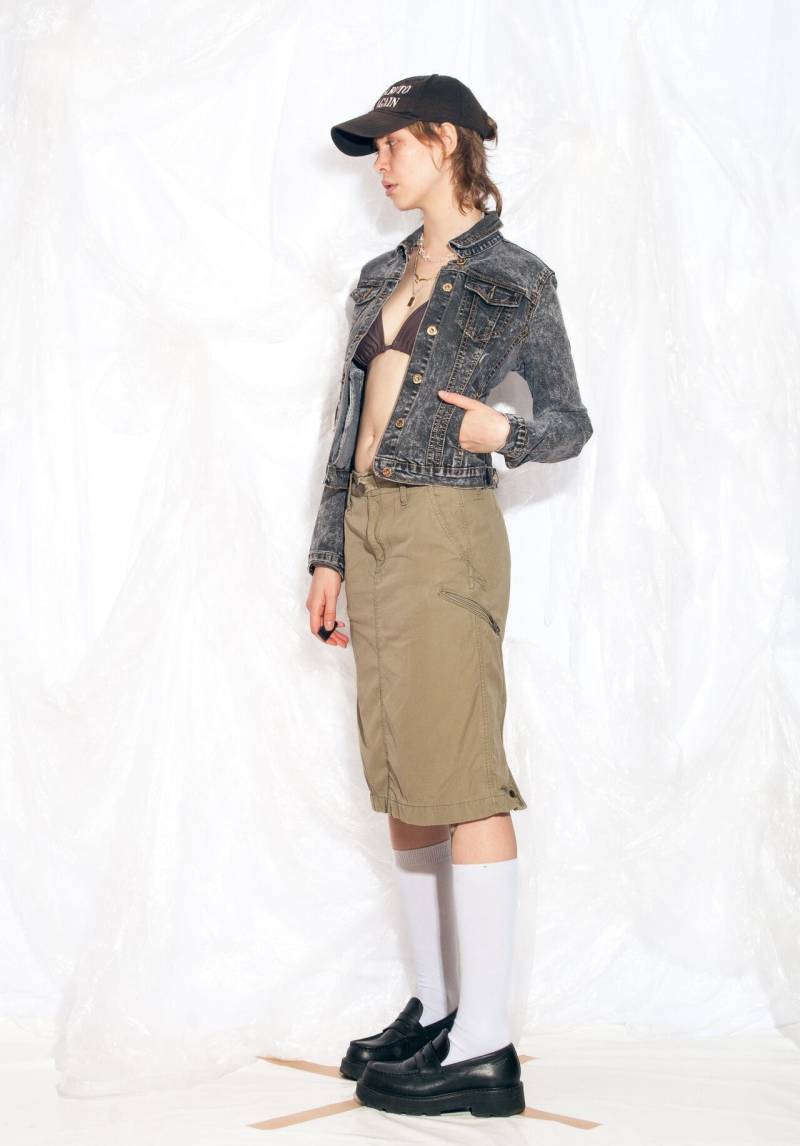 Vintage Y2K Slim Fit Jeans Jacke in Acid Wash 2000S Jeansjacke Raver Mantel Medium Small von InterzoneVntg