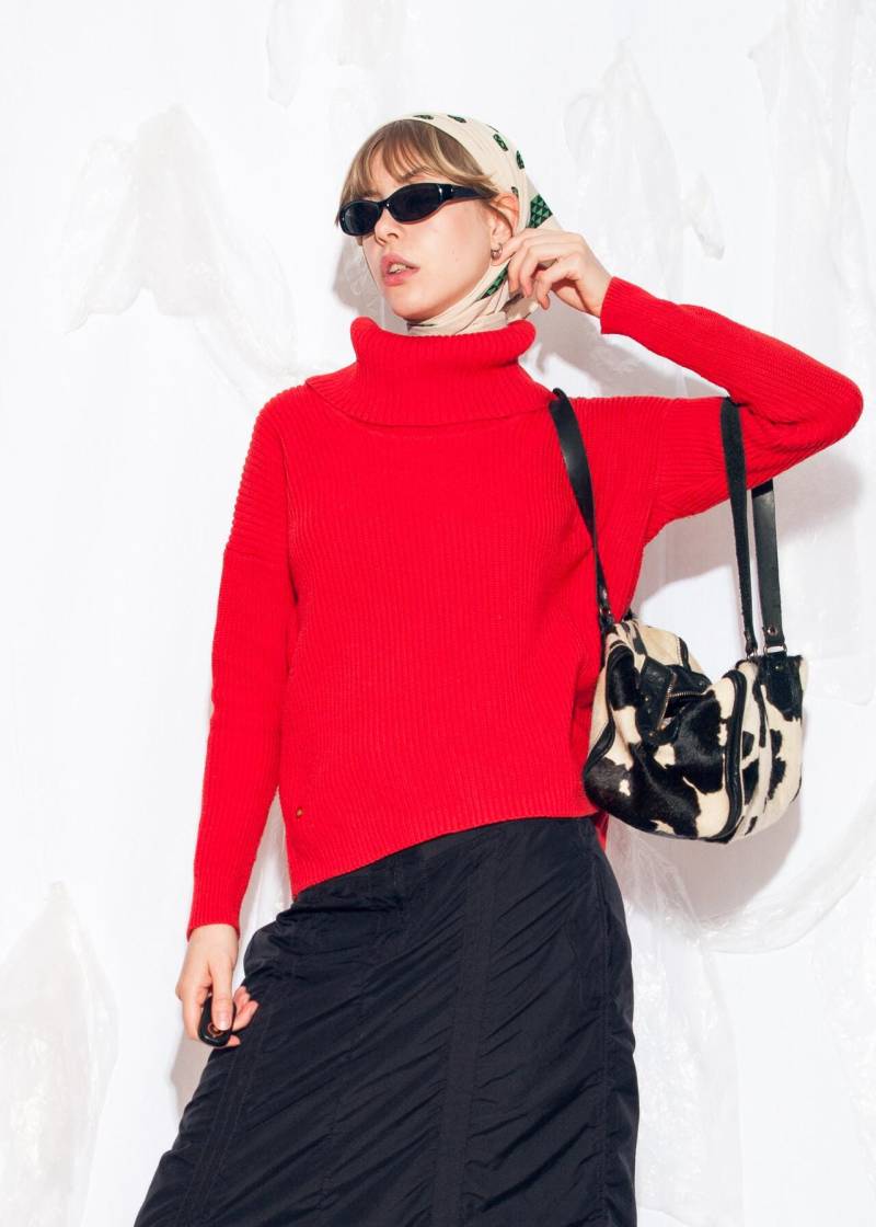 Vintage Y2K Strick Pullover in Rot Von Ralph Lauren - 2000S Designer Langarm Aus Baumwolle Grösse Xs von InterzoneVntg