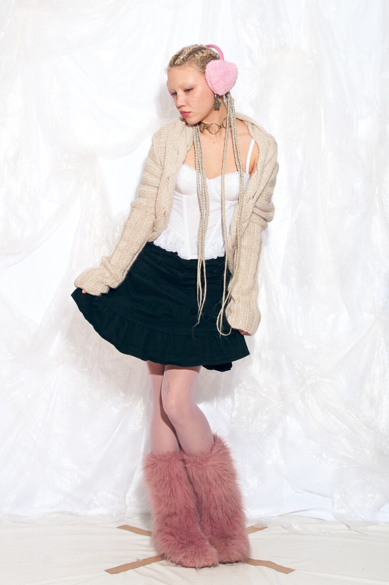 Vintage Y2K Strickjacke in Beige 2000Er Jahre Fairycore Wollmischung Pullover von InterzoneVntg