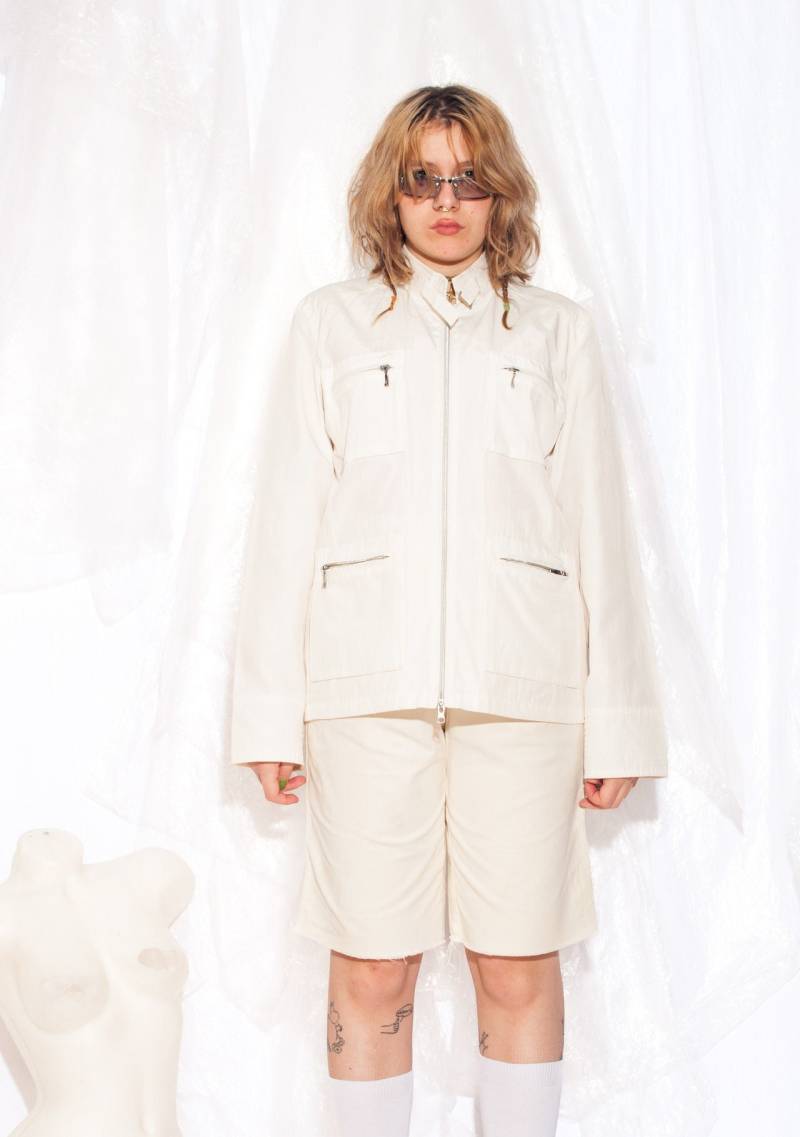Vintagenutzen Jacke Y2K White Rave Zip Windjacke Mantel 00S 2000S Minimalist Grunge von InterzoneVntg