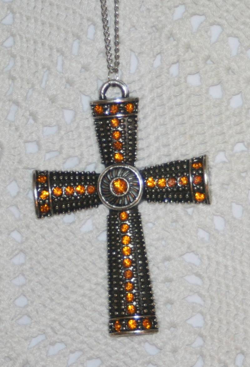 Hübscher Mittlere Silberfarbenes Metall Perlen Brustkreuz Mit Bernstein Strass von Inthepalmofhishand