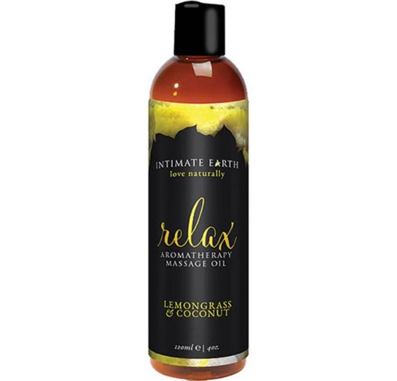 Intimate Earth Massageöl Relax (Lemongrass/Kokos) Flasche mit 120ml, 1-tlg., natürliches Aromatherapie und Massage-Öl von Intimate Earth