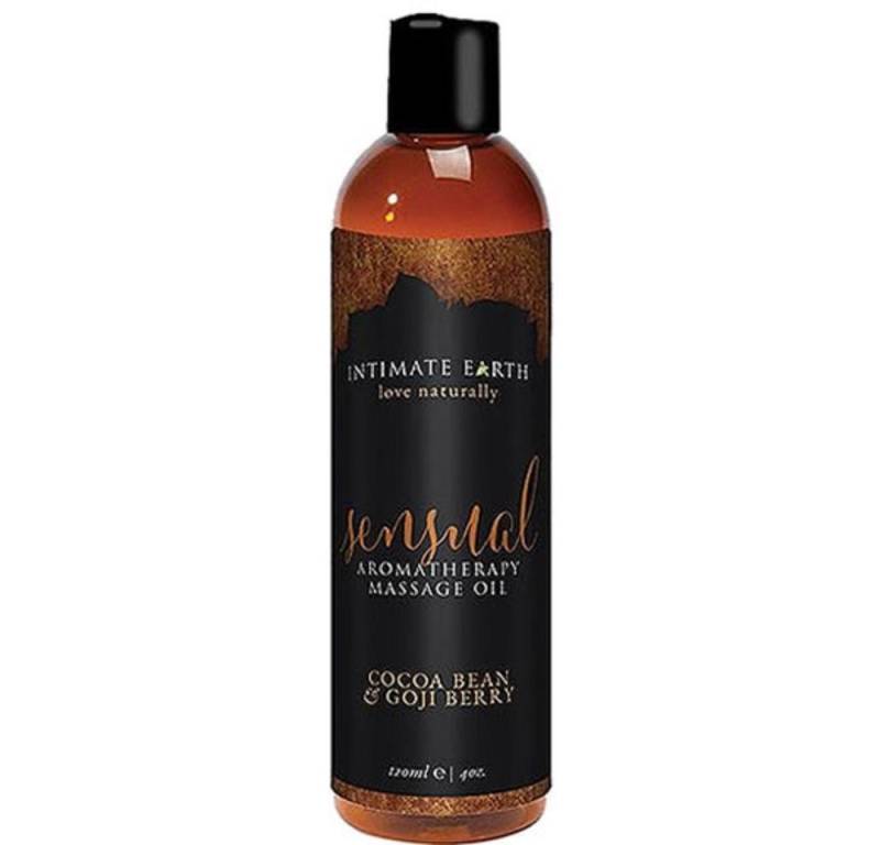 Intimate Earth Massageöl Sensual (Gojibeere/Kakao) Flasche mit 120ml, 1-tlg., natürliches Aromatherapie und Massage-Öl von Intimate Earth