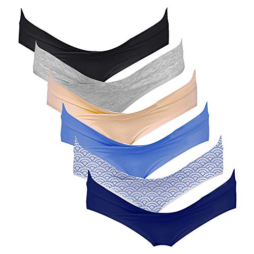 Intimate Portal Umstandsunterhosen Damen Baumwolle Unterbauch Bikini Schwangerschaft Wochenbett 6er-Pack Midnight Shore XXL von Intimate Portal