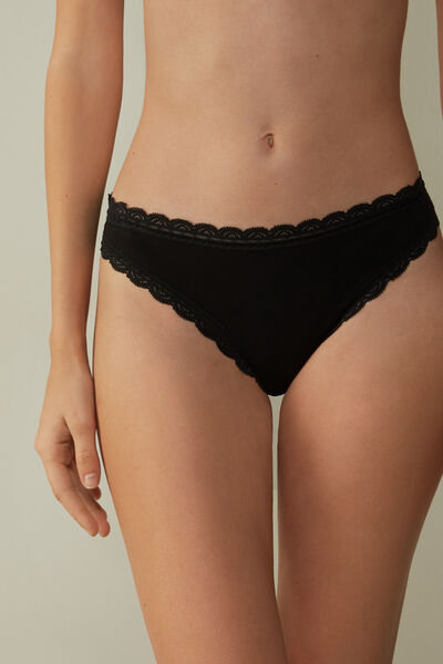 Brasil Slip Aus Baumwolle Und Spitze Schwarz von Intimissimi