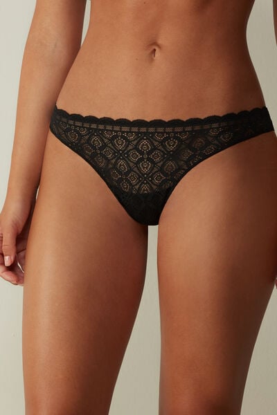 Brasil Slip Aus Spitze Und Mikrofaser Schwarz von Intimissimi