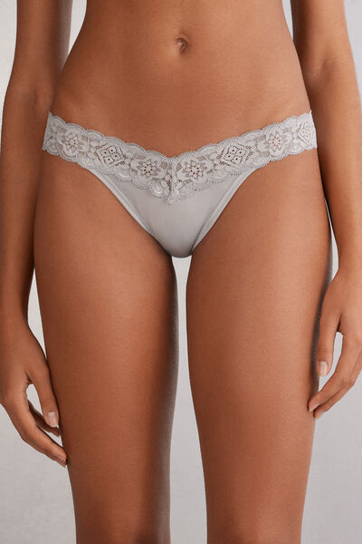 Brazilian-slip Im Stil Der 80er-jahre Aus Spitze Und Mikrofaser Hellgrau von Intimissimi