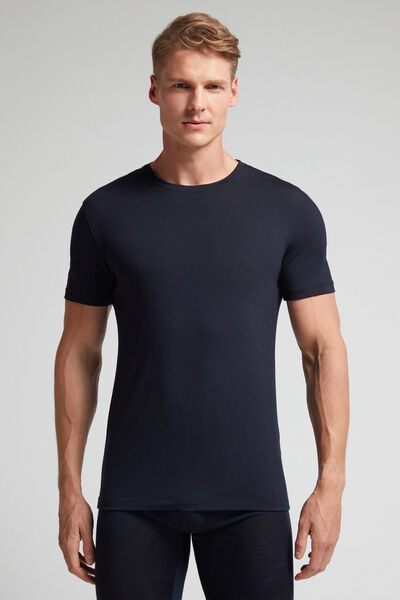 Kurzarm-t-shirt Aus Stretch-merinowolle Blau von Intimissimi