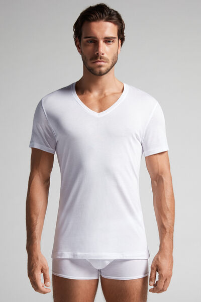 T-shirt Mit V-ausschnitt Aus Extrafeiner Superior-baumwolle Weiß von Intimissimi