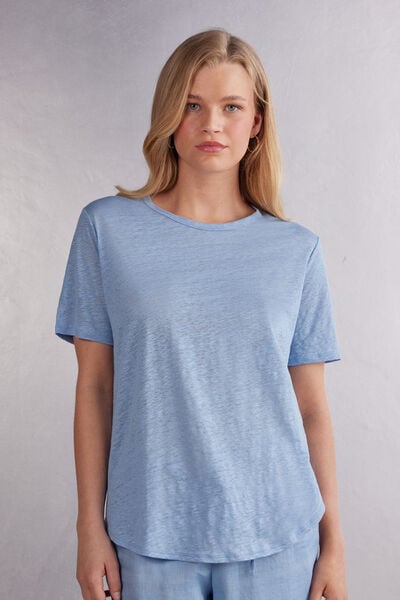 Kurzarmshirt Aus Leinen Hellblau von Intimissimi