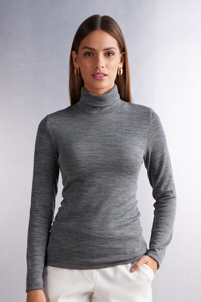 Langärmeliges Rollkragenshirt Wool & Cotton Grau von Intimissimi