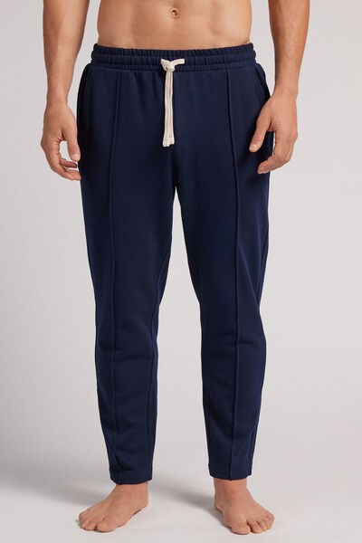 Lange Hose Aus Baumwollfleece Mit Rippen Blau von Intimissimi