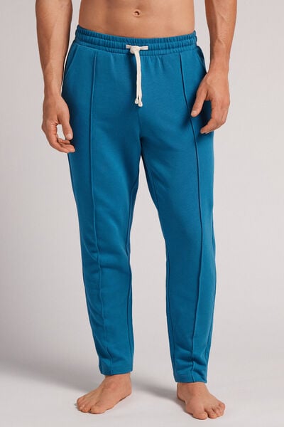 Lange Hose Aus Baumwollfleece Mit Rippen Blau von Intimissimi