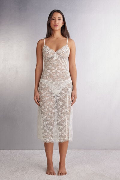 Langes Unterkleid Aus Spitze The Simplest Pleasures Elfenbein von Intimissimi