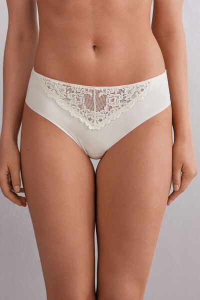 Nahtloser Baumwollslip Pretty Flowers Elfenbein von Intimissimi