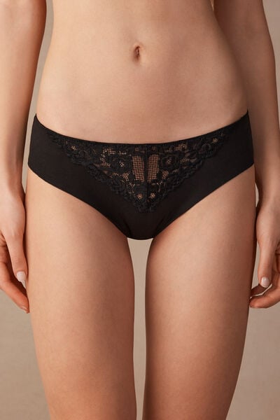 Nahtloser Baumwollslip Pretty Flowers Schwarz von Intimissimi