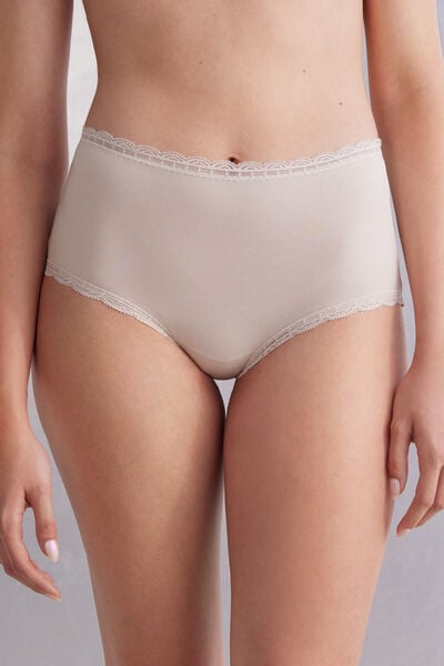 Panty Mit Hohem Bund Aus Baumwolle Und Spitze Natürlich von Intimissimi