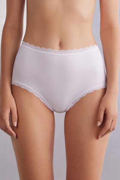 Panty Mit Hohem Bund Aus Baumwolle Und Spitze Weiß von Intimissimi