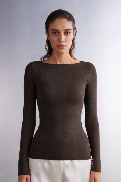 Rundhalsshirt Aus Modal Light Mit Cashmere Lamè Braun von Intimissimi