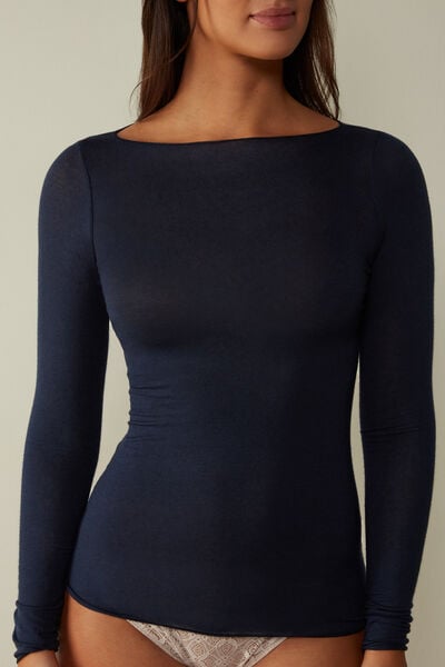 Shirt Mit U-boot-ausschnitt Aus Modal Und Kaschmir Ultralight Blau von Intimissimi