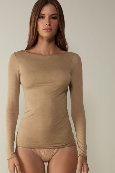 Shirt Mit U-boot-ausschnitt Aus Modal Und Kaschmir Ultralight Braun von Intimissimi
