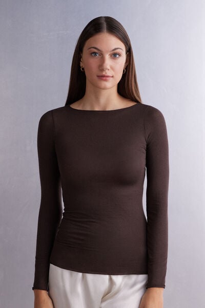 Shirt Mit U-boot-ausschnitt Aus Modal Und Kaschmir Ultralight Braun von Intimissimi