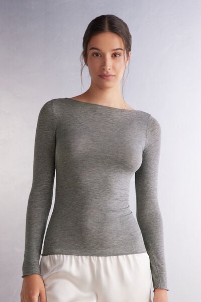 Shirt Mit U-boot-ausschnitt Aus Modal Und Kaschmir Ultralight Grau von Intimissimi