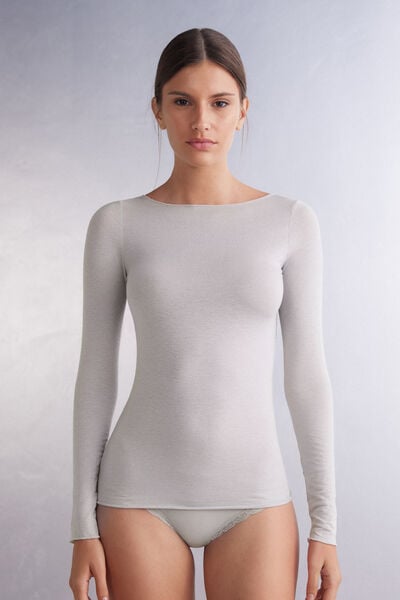 Shirt Mit U-boot-ausschnitt Aus Modal Und Kaschmir Ultralight Hellgrau von Intimissimi