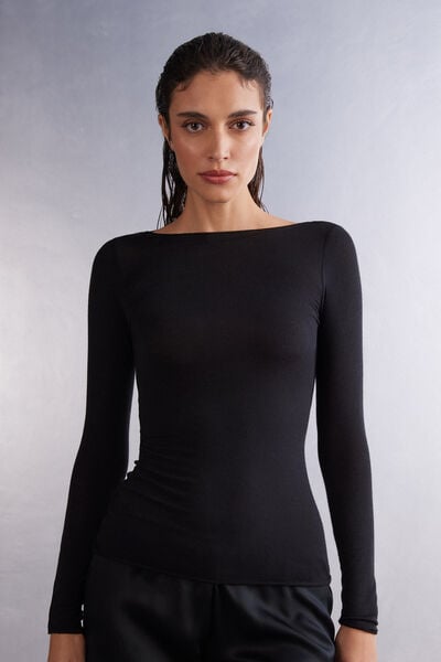 Shirt Mit U-boot-ausschnitt Aus Modal Und Kaschmir Ultralight Schwarz von Intimissimi