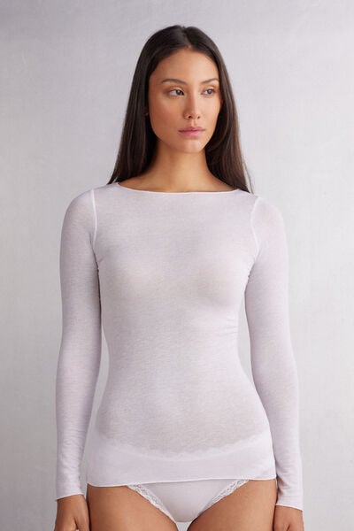 Shirt Mit U-boot-ausschnitt Aus Modal Und Kaschmir Ultralight Weiß von Intimissimi