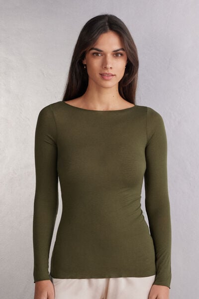 Shirt Mit U-boot-ausschnitt Aus Modal Und Kaschmir Ultralight Grün von Intimissimi