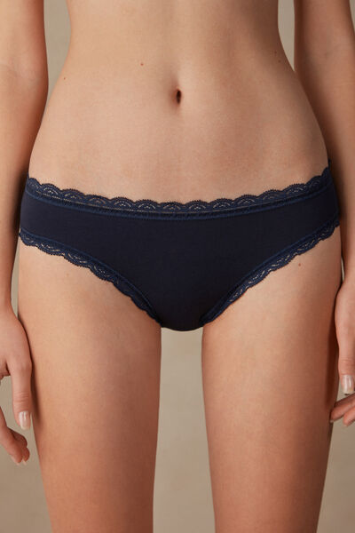 Slip Aus Baumwolle Und Spitze Blau von Intimissimi