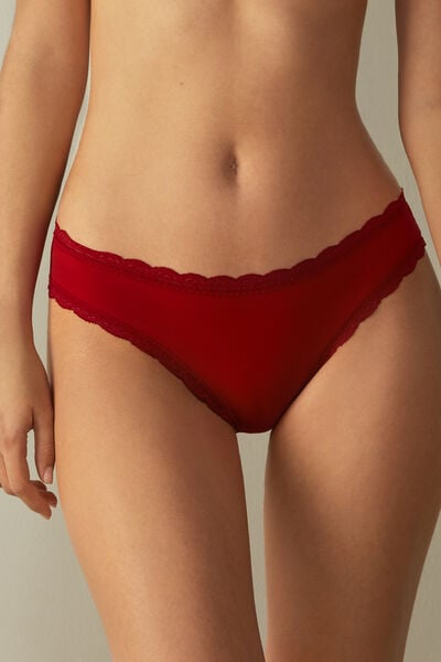 Slip Aus Baumwolle Und Spitze Rot von Intimissimi