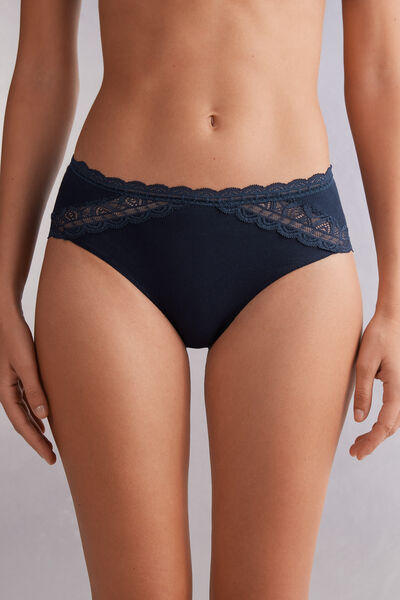 Slip Mit Halbhoch Sitzendem Bund Aus Baumwolle Und Spitze Blau von Intimissimi