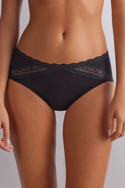 Slip Mit Halbhoch Sitzendem Bund Aus Baumwolle Und Spitze Schwarz von Intimissimi