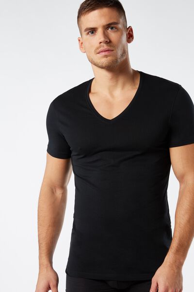 T-shirt Mit V-ausschnitt Aus Extrafeiner Superior-baumwolle Schwarz von Intimissimi