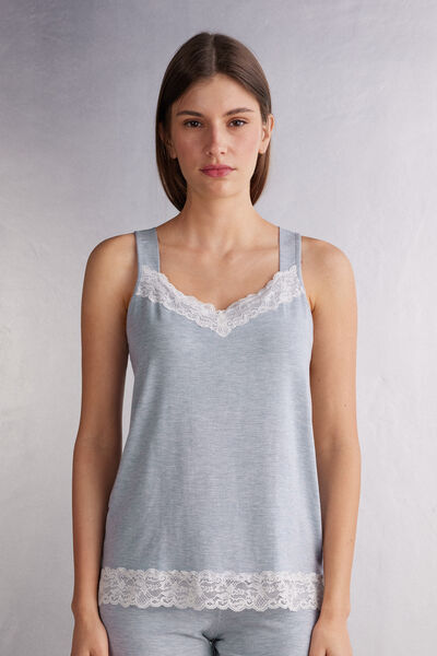 Tanktop Aus Modal Mit Spitzendetails Hellblau von Intimissimi