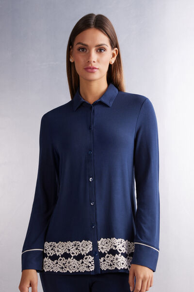 Vorne Offenes Shirt Aus Modal Pretty Flowers Blau von Intimissimi