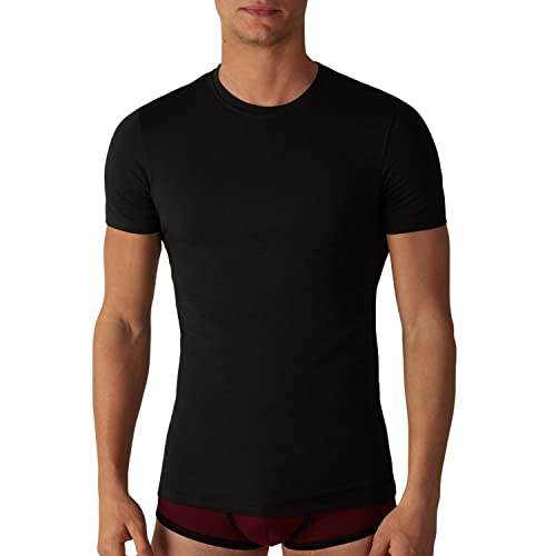 Baci & Abbracci ® Set mit 3 T-Shirts für Herren, elastische Baumwolle, Rundhalsausschnitt, T-Shirt, sehr fein, flache Nähte, Unterwäsche für Herren, Schwarz, Weiß und Farbe, 3 x Schwarz, Large von Intimitaly