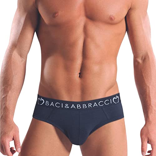 Baci & Abbracci Set 6 Slips Herren Baumwolle Elastische Unterhose Herren Baumwolle Underwear Unterwäsche Herren Blau Schwarz Grau, Bao1103, M von Intimitaly