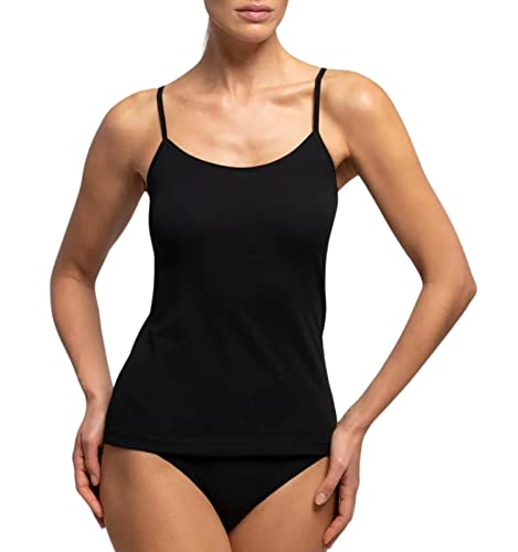 2er Pack Damen Tanktop Baumwolle breite Schulter und schmale Schulter Body Tanktop Damen Unterwäsche Baumwolle Damen, Schwarzes Tanktop mit schmalen von Intimitaly