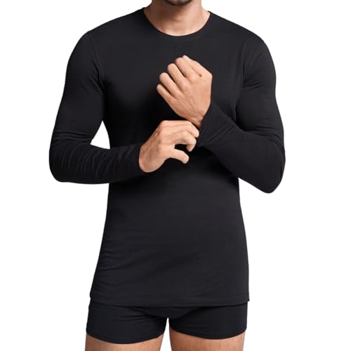 DeFonseca Thermo-Shirt für Herren, langärmlig, 2er-Pack, warme Baumwolle Interlock, Schwarz , Medium von Intimitaly