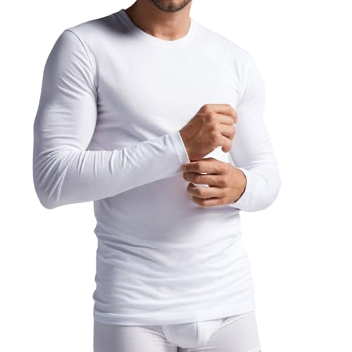 DeFonseca Thermo-Shirt für Herren, langärmlig, 2er-Pack, warme Baumwolle Interlock, Weiß, XXL von Intimitaly