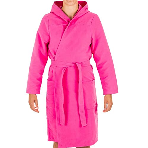 Intimitaly® Bademantel aus Mikrofaser für Damen und Herren, Unisex mit Kapuze, praktisch, leicht, mit praktischem Transportbeutel (Fuchsia, XXL) von Intimitaly