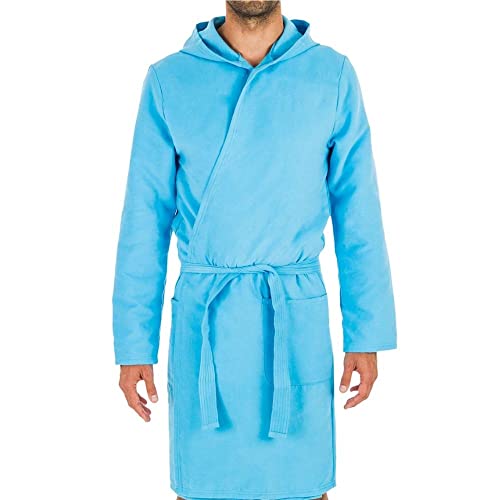 Intimitaly® Bademantel aus Mikrofaser für Damen und Herren, Unisex mit Kapuze, praktisch, leicht und bequem, Blau XL von Intimitaly