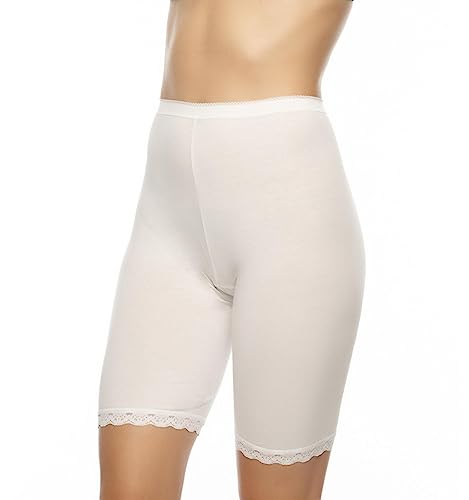 Intimitaly Cotonella Damen-Slip aus Baumwolle, lang, 2 Stück, aus bielastischer Baumwolle, mit hoher Taille, abnehmend, mit Beinen und Spitze, Weiß, XL von Intimitaly